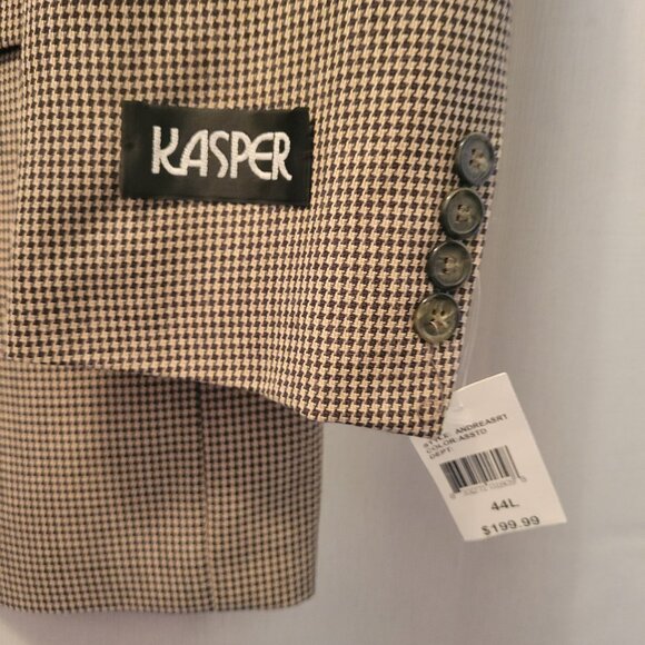 Kasper Mens Houndstooth Blazer Jacket 44L Silk Wool NWT - Picture 2 of 11